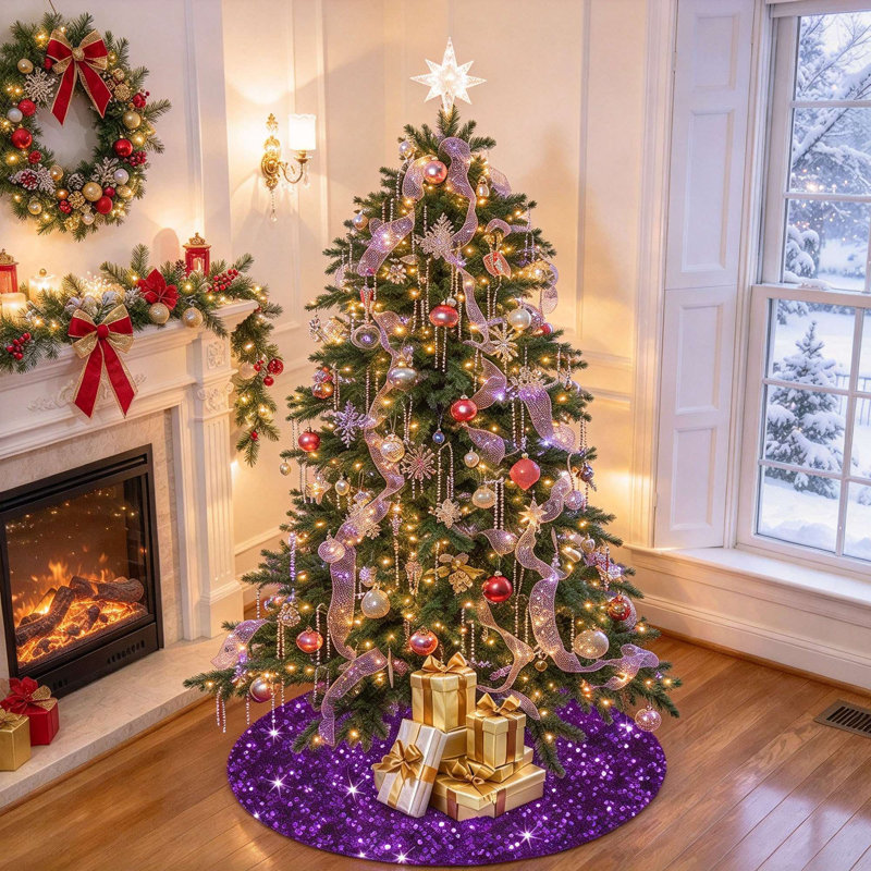Tapis d'arbre de Noël à paillettes 36 po, Mauve