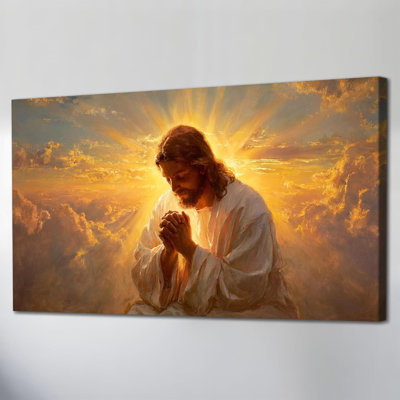 «Jesus Praying Wall Art - Jesus, peinture, décoration murale pour le salon, impressions encadrées d'art chrétien pour la chambre à coucher, toile tendue encadrée, 20 po x 40 po