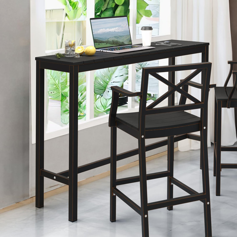 Seto Rectangular HDPS Outdoor Bar Table, Black