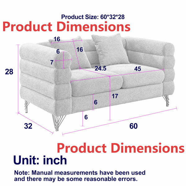Ebern Designs 60-Inch Oversized 2-Seater Sectional Sofa - Ivory White ...