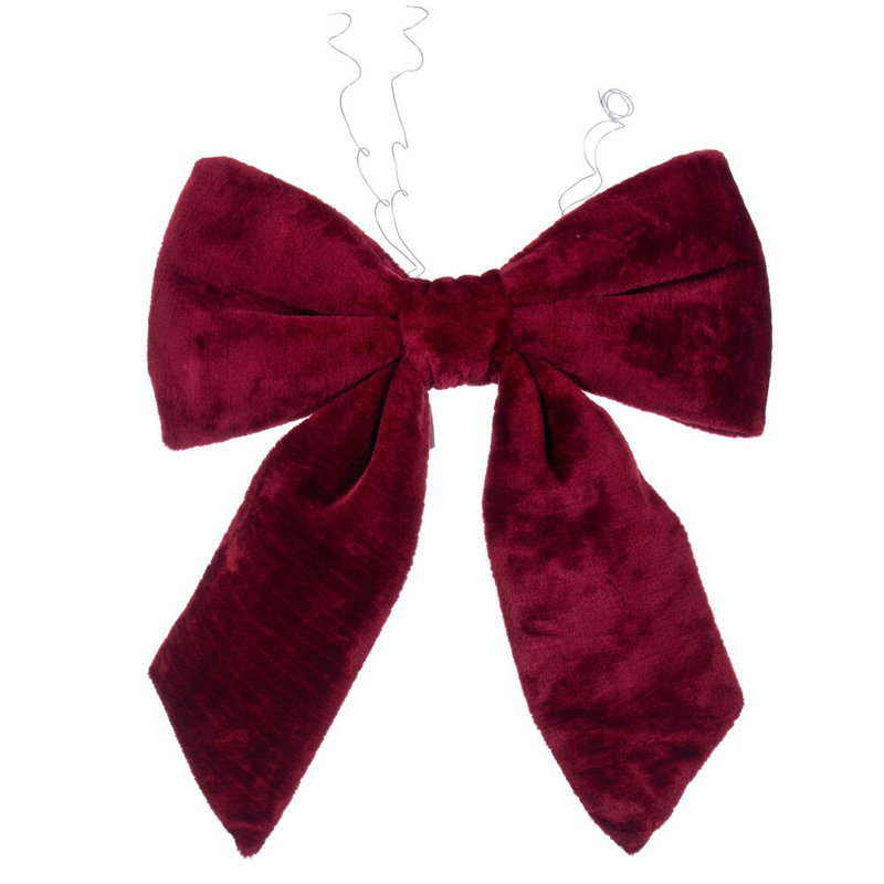 24" x 32" Faux Fur Bow. Festive Christmas Decor and it is Ready to Hang., Burgundy, 23" H x 6" W x 18" D
