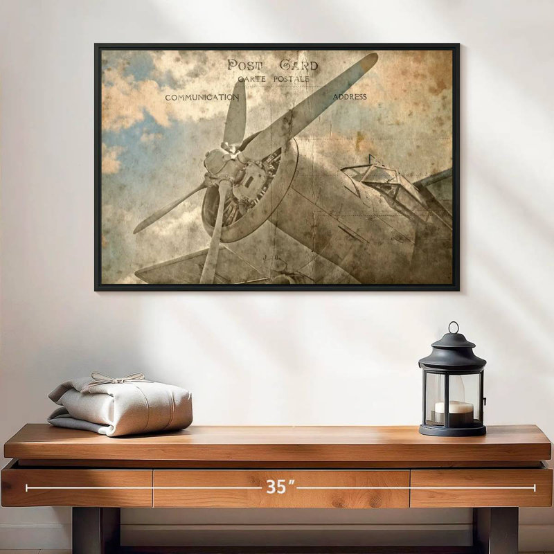 Avion rétro, 25 po x 17 po, Cadre flottant noir