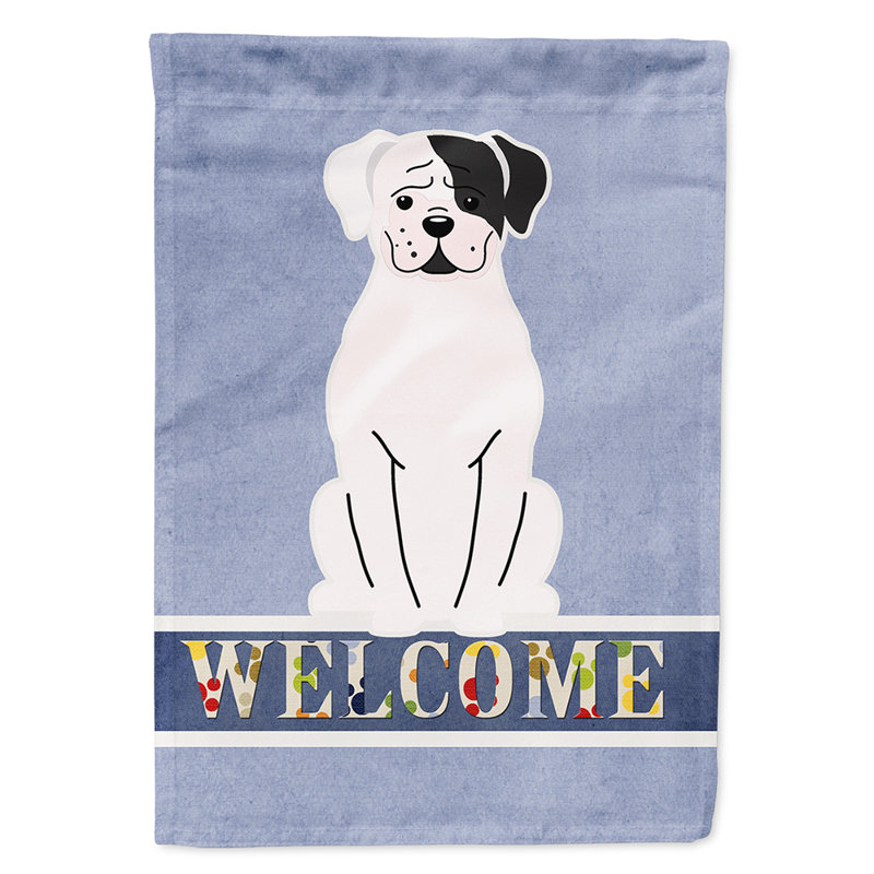 Polyester 2 côtés 40 x 28 po welcome drapeau maison, Boxer blanc assis