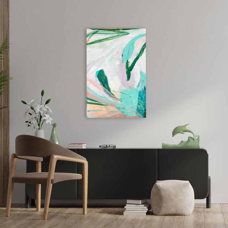 «Green Graffiti II», nature abstraite, bleu, coquillages côtiers et corail, art contemporain, H 36 po x l 24 po