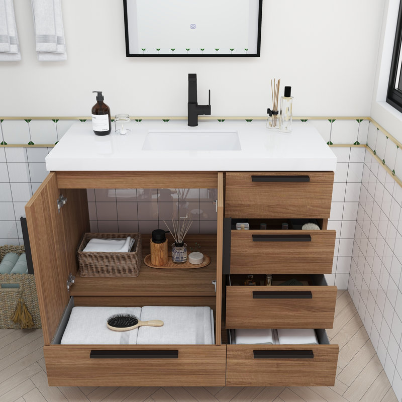 Meuble-lavabo autoportant avec tiroirs à droite Carla, 42", Palissandre