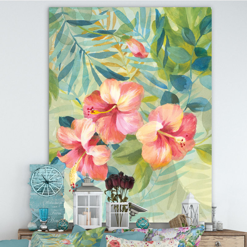 « hibiscus jardin iii », reproduction d’art sur toile, H 46 po x l 36 po x p 1,5 po