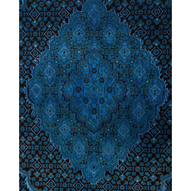 Tapis unique noué à la main Fine Vibrance - bleu, 8 pi 10 po x 12 pi 4 po