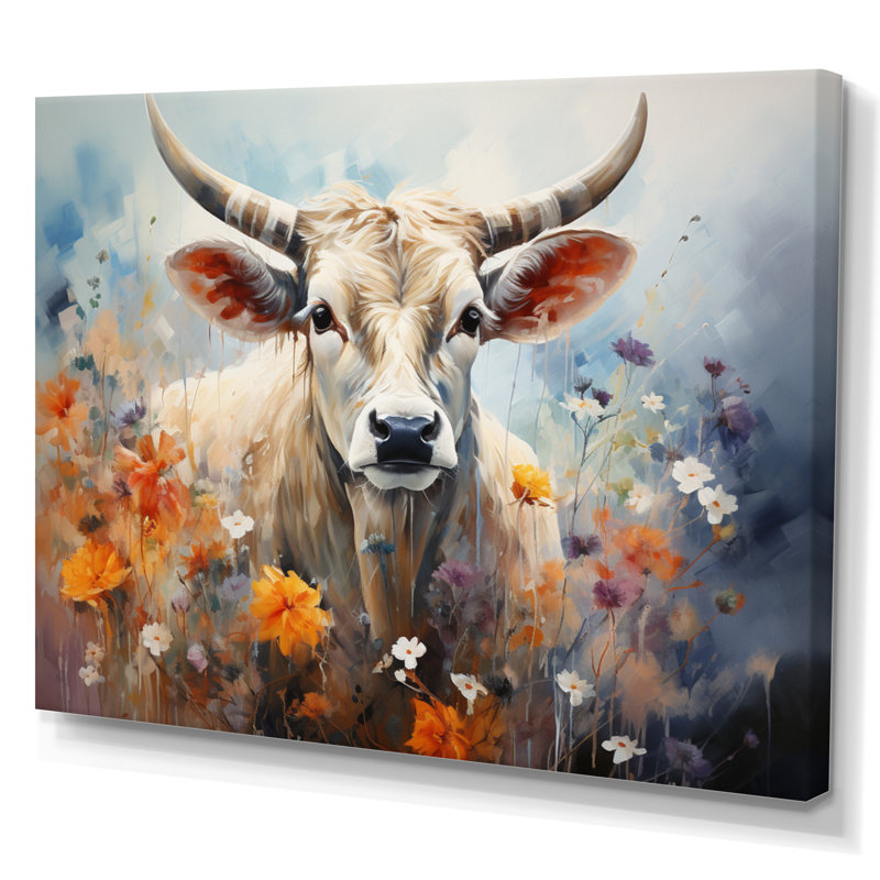 Vache harmonie florale II - imprimé, H 24 po x l 32 po x P 1 po, Toile tendue