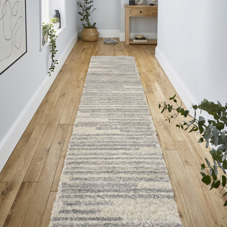 Nastazja Striped Machine Woven Polypropylene Area Rug in Cream/Grey