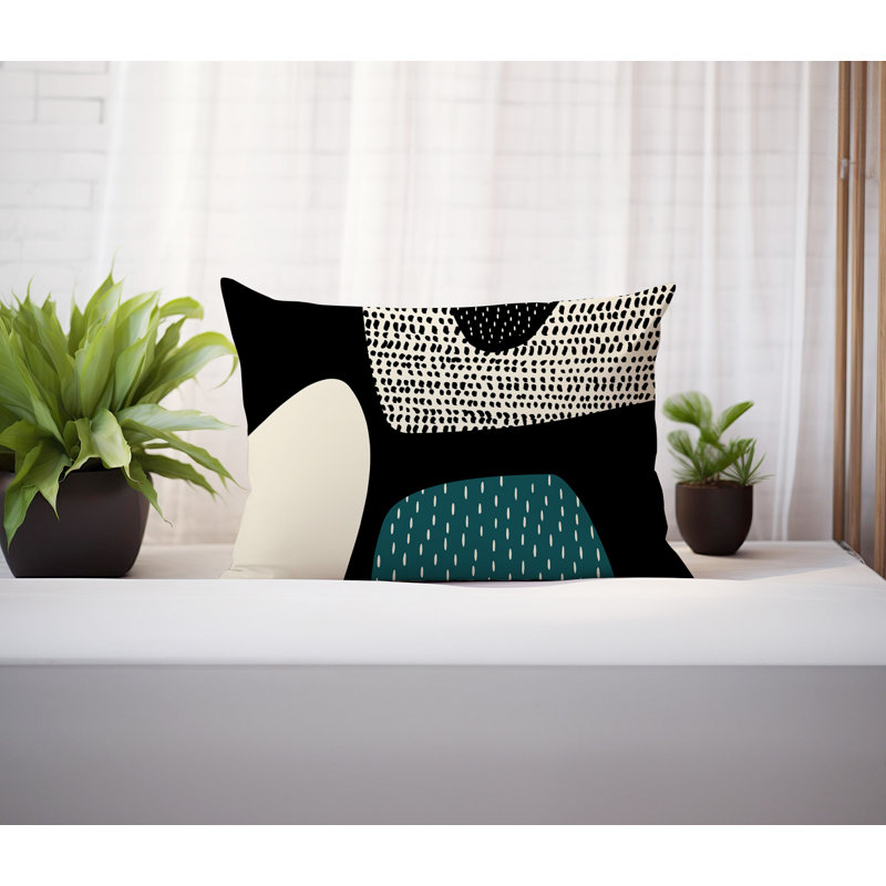 Coussin lombaire réversible intérieur / extérieur Vikka, H 14 po x l 20 po, Émeraude / noir / blanc cassé