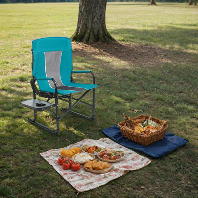 Chaise de réalisateur de camping, chaise pliante portative surdimensionnée robuste avec table d'appoint, pochette pour plage, pêche, voyage, pique-nique, pelouse