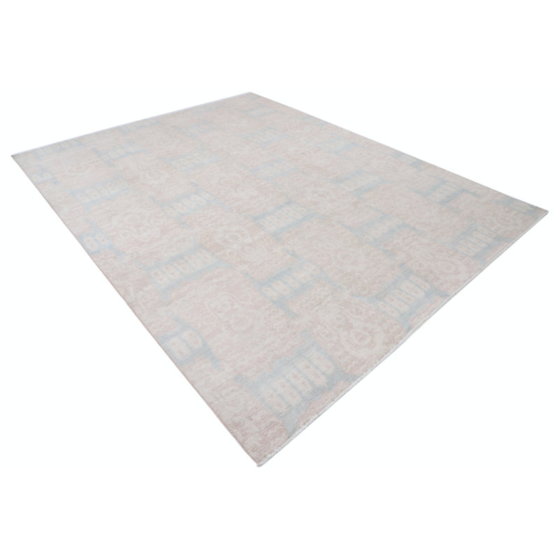 Tapis bleu pâle en laine noué à la main de 8 x 10 pi, motif géométrique turc, grand tapis pour le salon