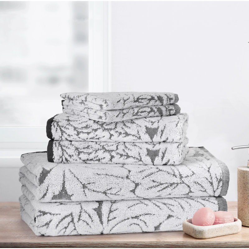  Ensemble de serviettes en ratine de jacquard tissé de six articles, Gris foncé