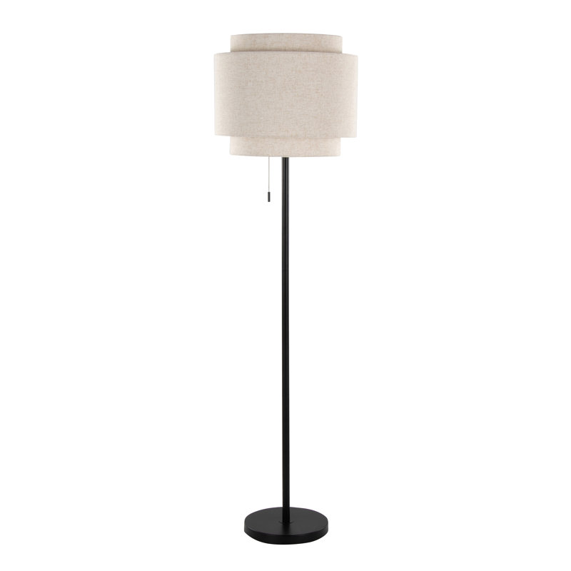 Lampe sur pied contemporaine 64 "en métal avec abat-jour en lin Tier, Noir