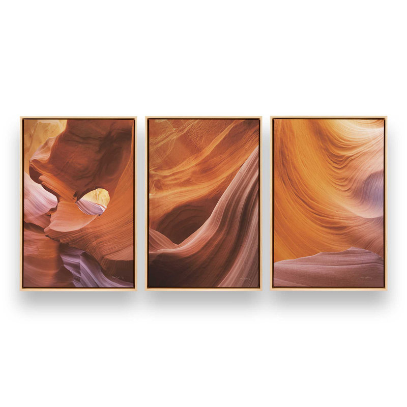 Sculpted by Time, ensemble de 3 impressions sur toile dans un cadre, Cadre américain en érable flottant