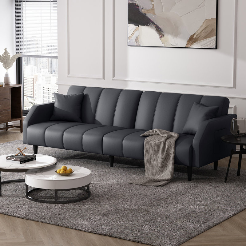 Ebern Designs Fabry 77.56" Faux Leather Convertible Sofa & Reviews ...