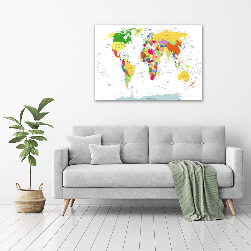 Glass Print Wall Art 100X70cm Image Printed On Glass Decorative Wall Picture Behind Toughened / Tempered Safety Real Glass For Kitchen & Living Room Theme:World Map