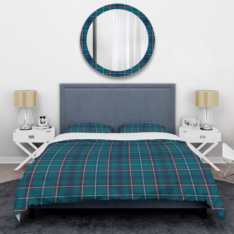 Tartan à carreaux bleus - ensemble de housse de couette abstrait - microfibre de polyester