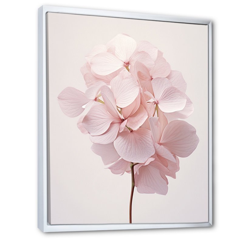 Hydrangées roses chuchotant des pétales sur toile, H 20 po x l 12 po x P 1 po, Cadre flottant blanc