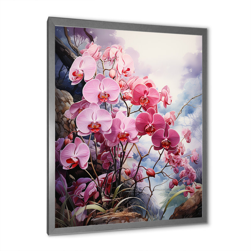 Argile délicate orchidée oasis - impression, H 20 po x l 12 po x P 1 po, Cadre photo argenté
