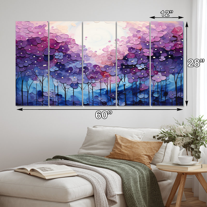 Gluck Indigo Dreams II - paysage abstrait, reproduction sur toile - 5 panneaux égaux