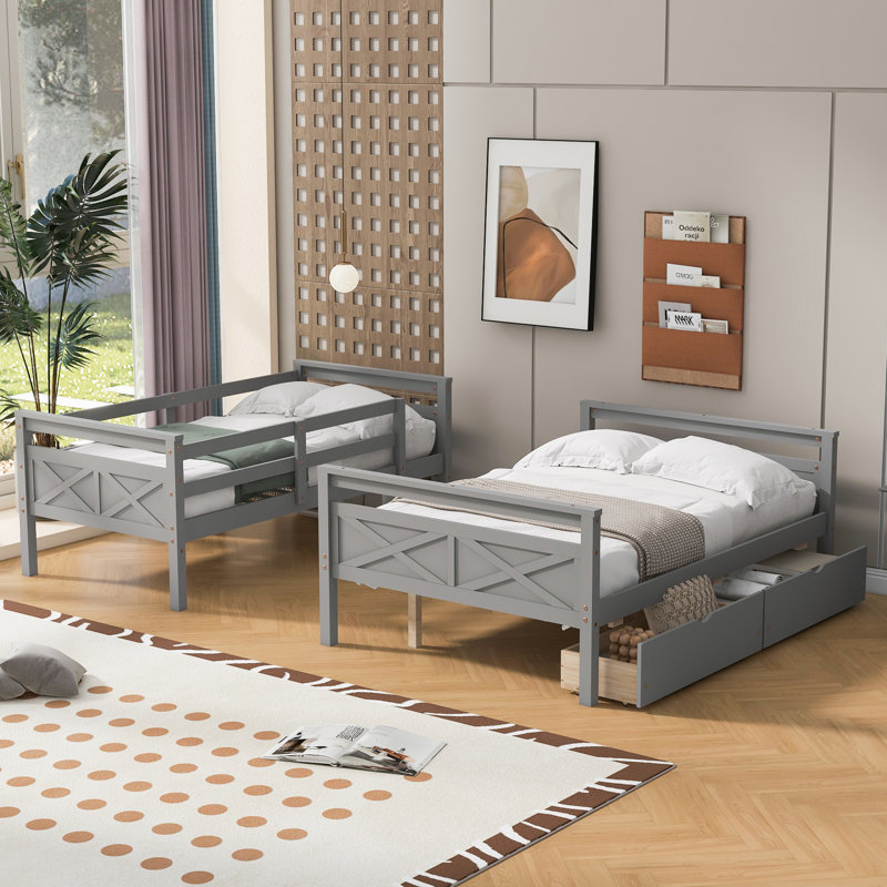 Twin over Full Bunk Bed with Ladder and Storage Drawers, Espresso