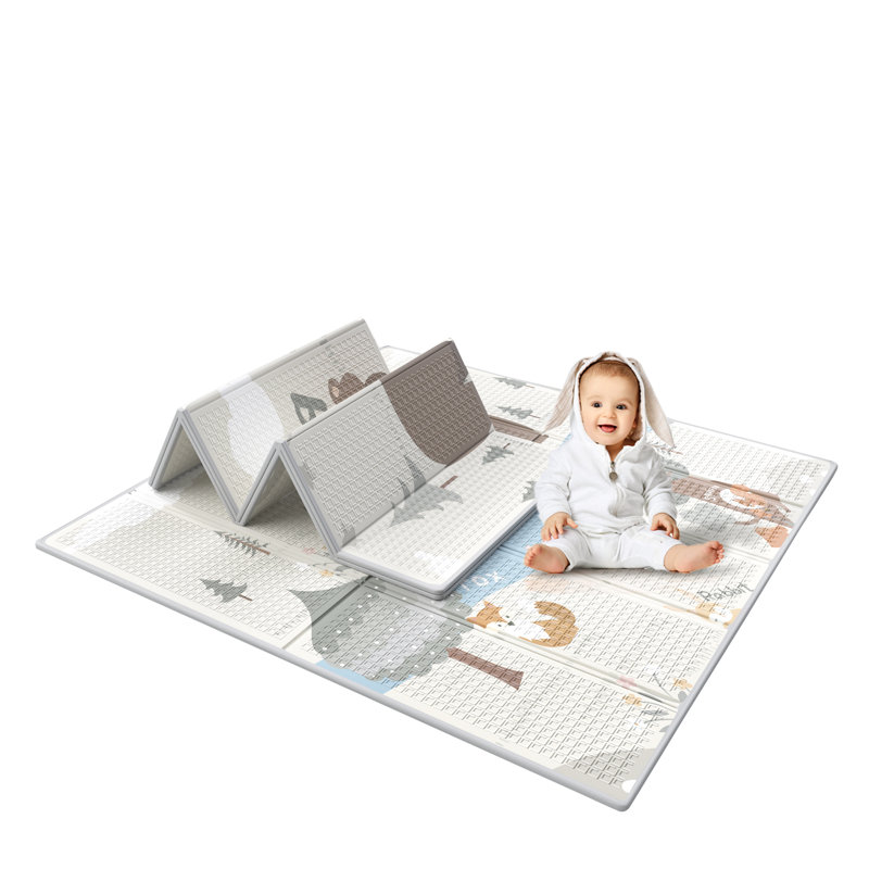 Tapis de jeu pour bébé, tapis de jeu pliable et réversible 47 po x 47 po, tapis de jeu en mousse imperméable de 0,4 po d'épaisseur