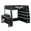 Lit mezzanine double en bois pleine grandeur, livré avec un bureau, plusieurs tablettes de rangement, une lumière RVB personnalisable et une table-708127123
