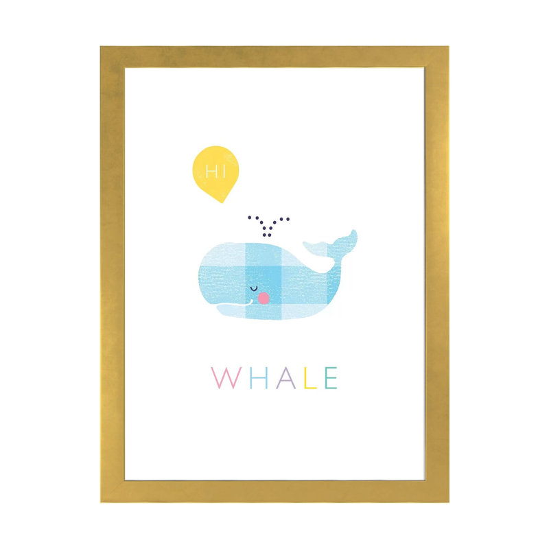 «W Is for Whale» - impression, Blanc, H 24 po x l 16 po x P 1 po, Papier encadré doré