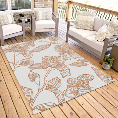 Tapis d'extérieur 4 pi x 6 pi (4 pi x 5 pi 7 po) à motif de branches Weiss / Brick, tapis moderne, à poils courts et résistant aux taches