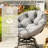 Swivel Papasan Chair with Thick Cushion, Wicker Frame Papasan Chair, Oversized Comfy Round Chair (Beige-Yellow)-2004376456