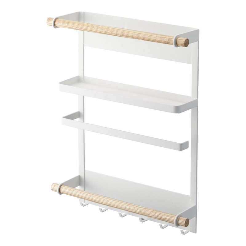White and Natural Steel Magnetic Kitchen Organizer Rack