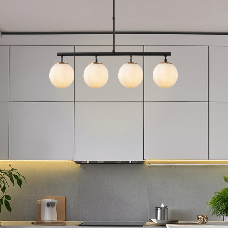 Luminaire suspendu linéaire à 4 lumières pour îlot de cuisine Luper, Noir, Gelé