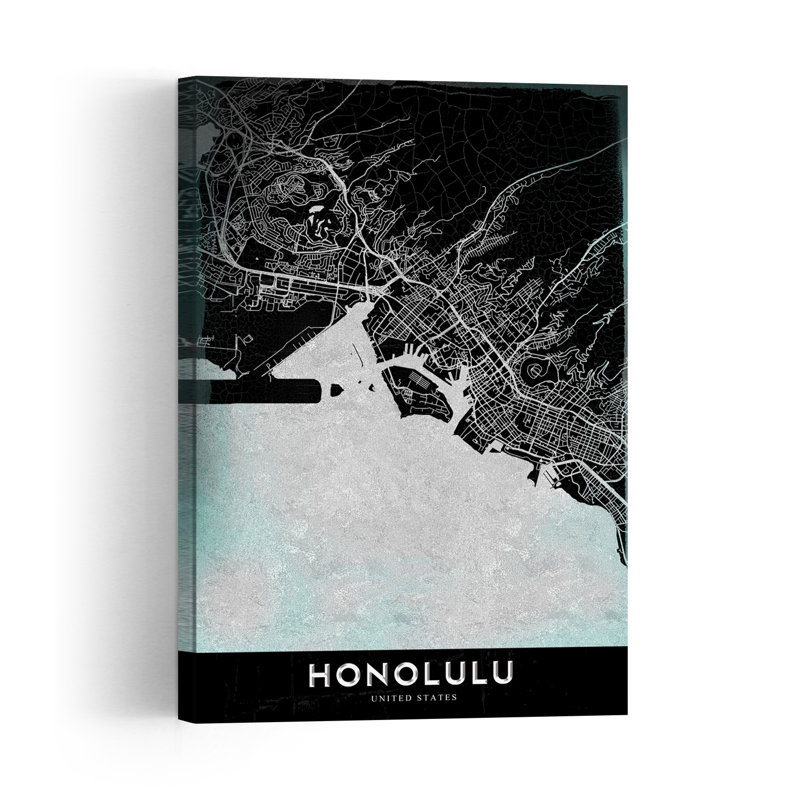 Honolulu City Map Abstract Contemporary City Wall Art Print 1 Piece Wrapped Canvas Wall Art, 45.72cm H x 30.48cm W