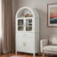 Grand garde-manger 71 po Farmhouse, organisateur de rangement blanc avec porte de grange arquée en verre trempé et tablettes réglables-1382110642