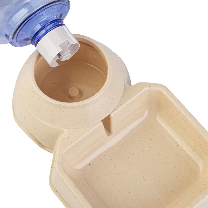 Beige and Clear Automatic Pet Feeder and Water Dispenser Set
