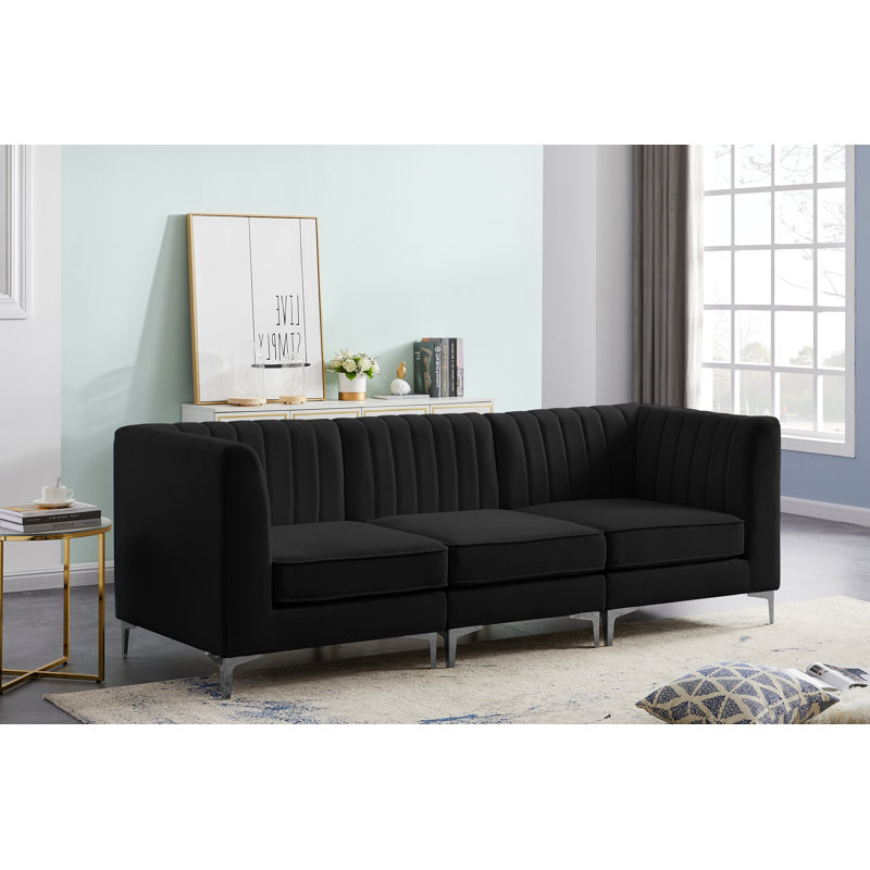 Enson Grey Velvet Modular Sofa, Black Velvet