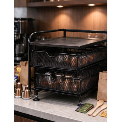 Coffee Pod Drawer for K-Cup and Nespresso Vertuo Pods, Two Tier Coffee Organizer with Sliding Drawer, Heavy Duty Metal Frame, Countertop Coffee Station Storage Rack