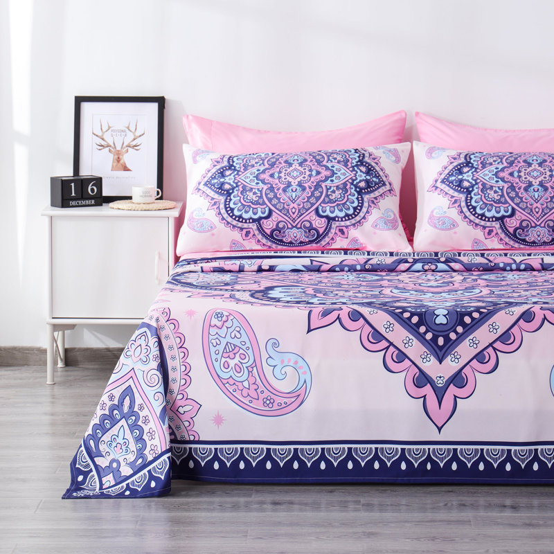 Ensemble de draps 6 pièces Polycotton, Courtepointe pour grand lit + 5 pièces supplémen, Rose bébé
