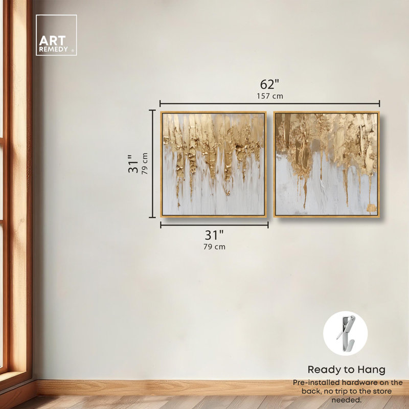 Ensemble de 2 décorations murales modernes Gilded Luxe sur toile par Art Remedy, cadre doré, 30 x 30, H 31 po x l 31 po