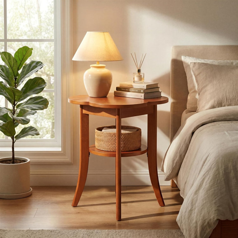 Table de bout à 2 niveaux en bois massif, table d'appoint moderne Mid-Century avec tablette de rangement, noyer, Simple