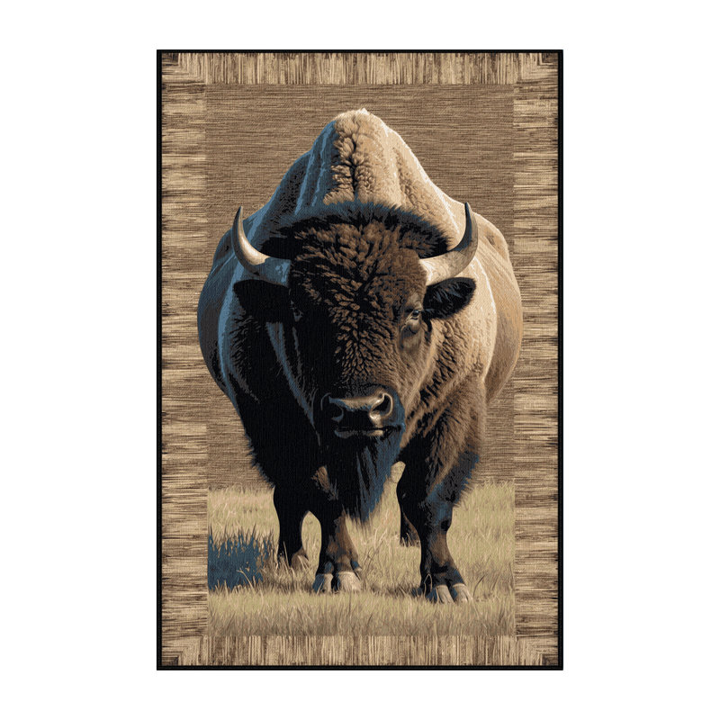 Washable American Bison Wildlife Area Rug, Rectangle 7' x 10'