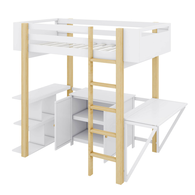 Lit mezzanine Janelly, pour enfants, Simple, Blanc