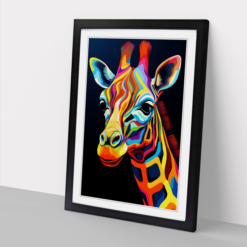 Giraffe Op - Framed Print, Black, 64cm H x 46cm W x 2cm D