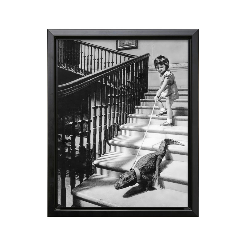 Petite fille et alligator, 11"H x 14"W, Canvas, Black Framed