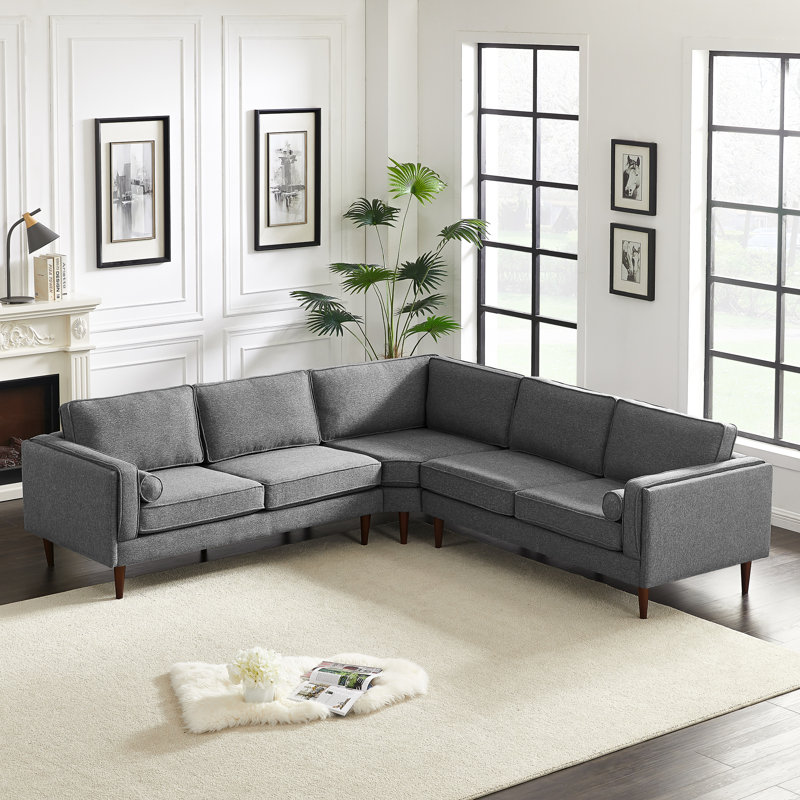 Upholstered L-Shaped Sectional Symmetrical, Dark Gray Linen