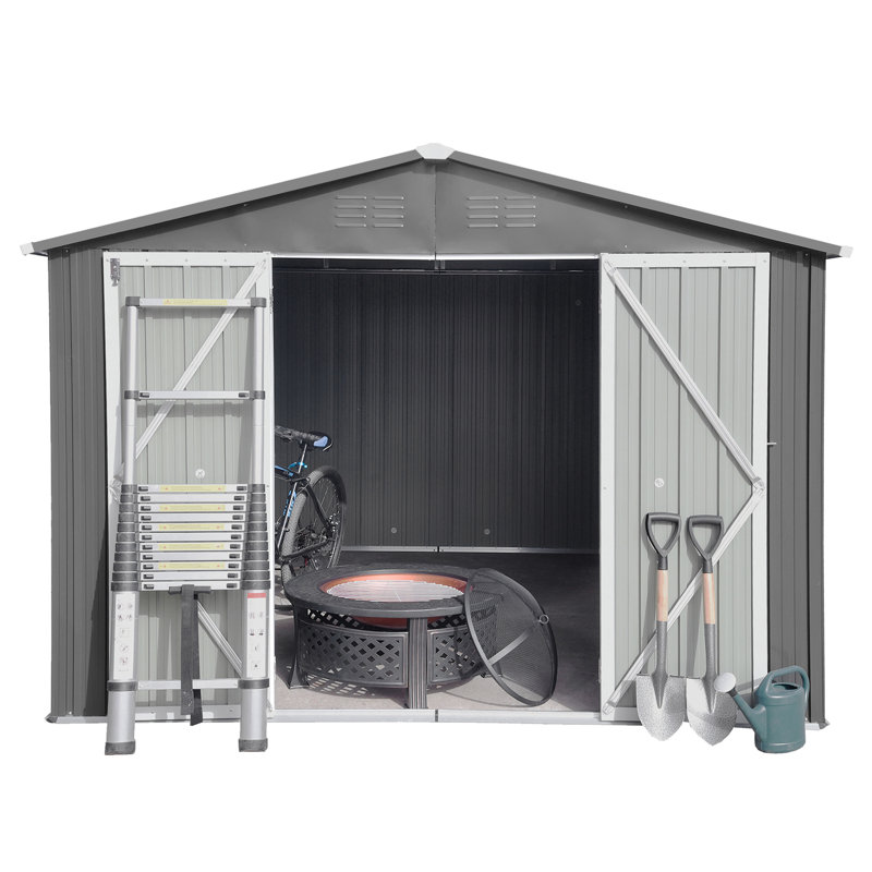 Remise de rangement grise en métal 10 pi x 12 pi - Matériau de construction robuste, Grey