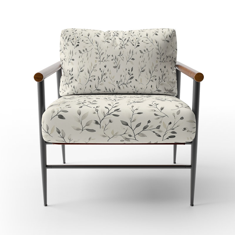 Chaise rembourrée Floral, Bras ronds bruns