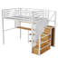 Lit mezzanine double en métal avec garde-robe, bureau, tablettes de rangement, blanc