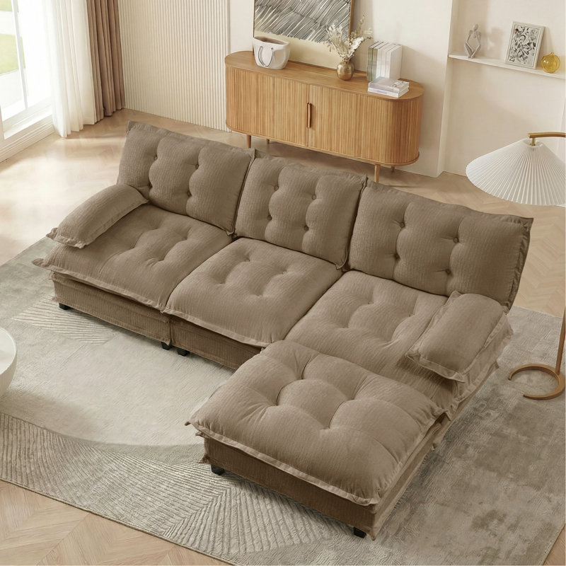 Canapé modulaire modulaire en forme de L 107 po avec repose-pieds en chenille de 107 po avec repose-pieds en treillis confortable, chambre à coucher et appartement, café clair
